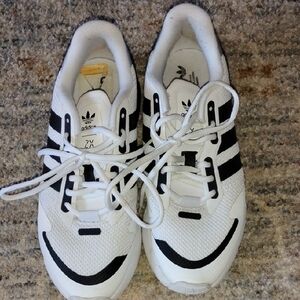 Adidas White Sneakers with Black Stripes